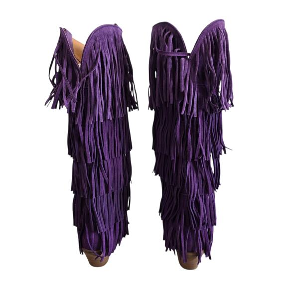Dingo Women's Size 8 Purple Wild Child Tall Suede Leather Fringe Heeled Boots - Picture 4 of 7